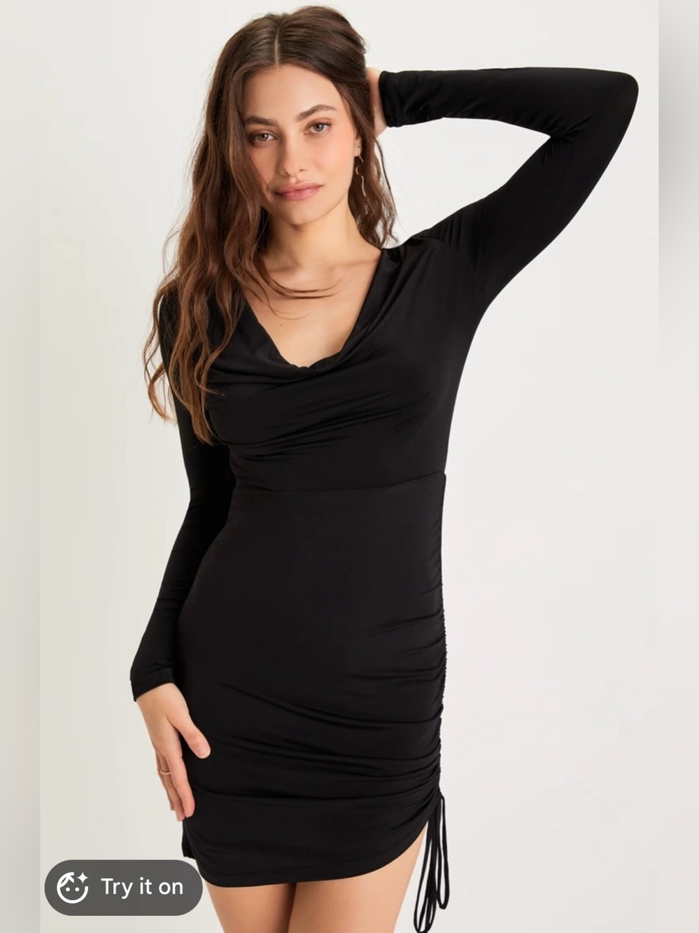 NWT Lulus Serious Stunner Ruched Long Sleeve Bodycon Mini Dress Size Large